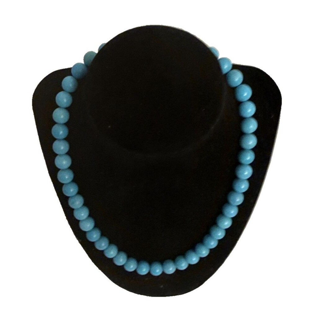 Turquoise Gemstone Bead Necklace Blue Round Stone Beaded Unbranded 18"